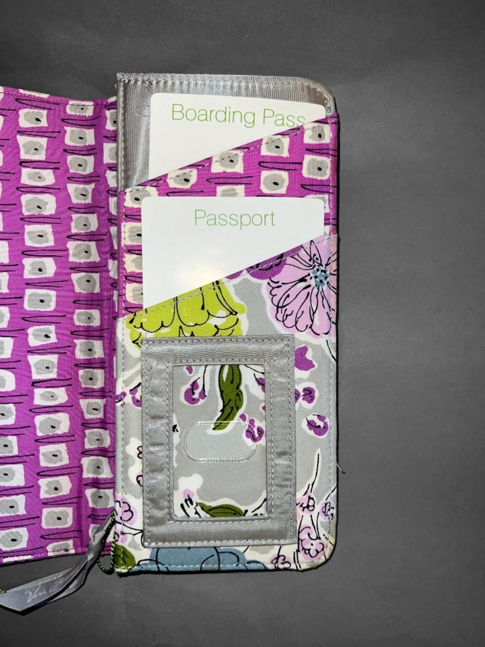 Vera Bradley Long Gray Floral Passport Wallet